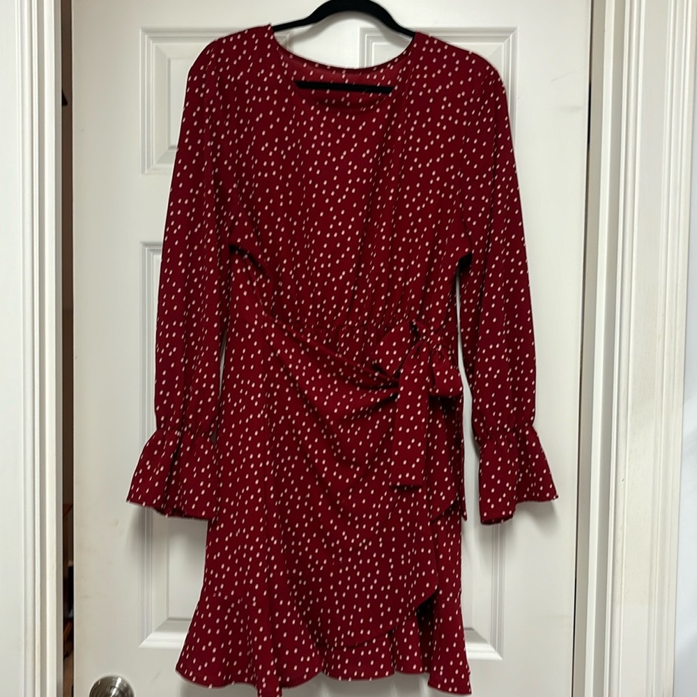 Dark red with off white polka dots dress